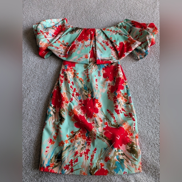 Badgley Mischka Off-Shoulder Floral Midi Dress NWOT - Picture 3 of 11